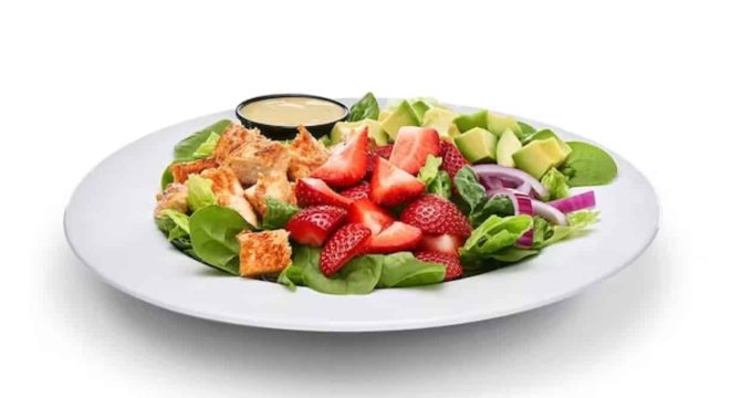 Fresh Berry Salad at IHOP with strawberries, grilled chicken, and avocado