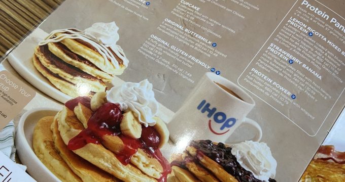 IHOP gluten-friendly pancake stack with strawberries
